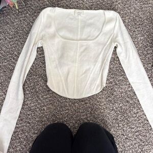 Wilfred Aritzia White Long-Sleeve Square Neck Top